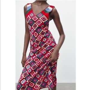 Zara Long Crochet Squares Knit Knitted Midi Dress Limited Edition Multicolored